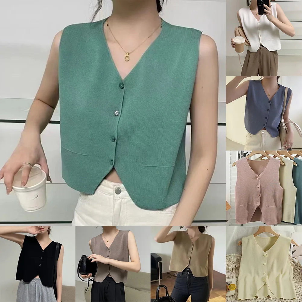 เสื้อกั๊กถักนิตติ้งแบบอเนกประสงค์สำหรับฤดูร้อน ขนาดมาตรฐาน สภาพใหม่เอี่ยม ผลิตจากผ้าฝ้ายผสมสแปนเด็กซ์