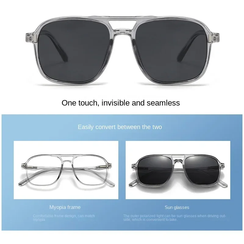 Transparent Grey Frame 6PCS Magnetic Polarized Clip On Sunglasses Plastic Frame For Night Driving Sunglasses UV400 2333A