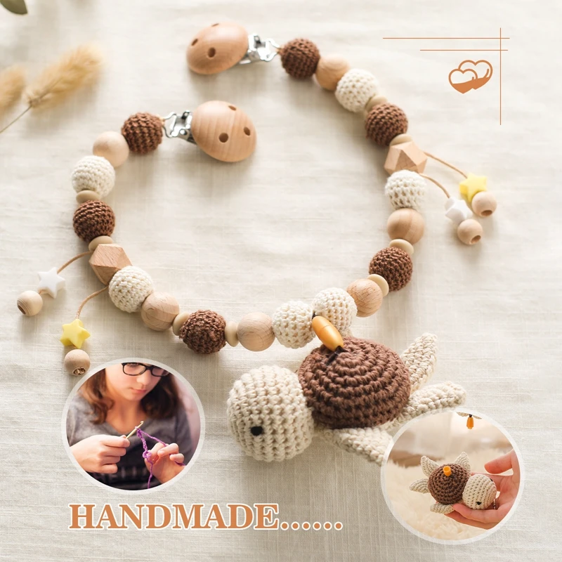 Baby Cart Chain Cartoon Turtle Pendant Crochet Beads Crib Mobile Stroller Rattle Wooden Toys Baby Gym Teething Toy Newborn Gift