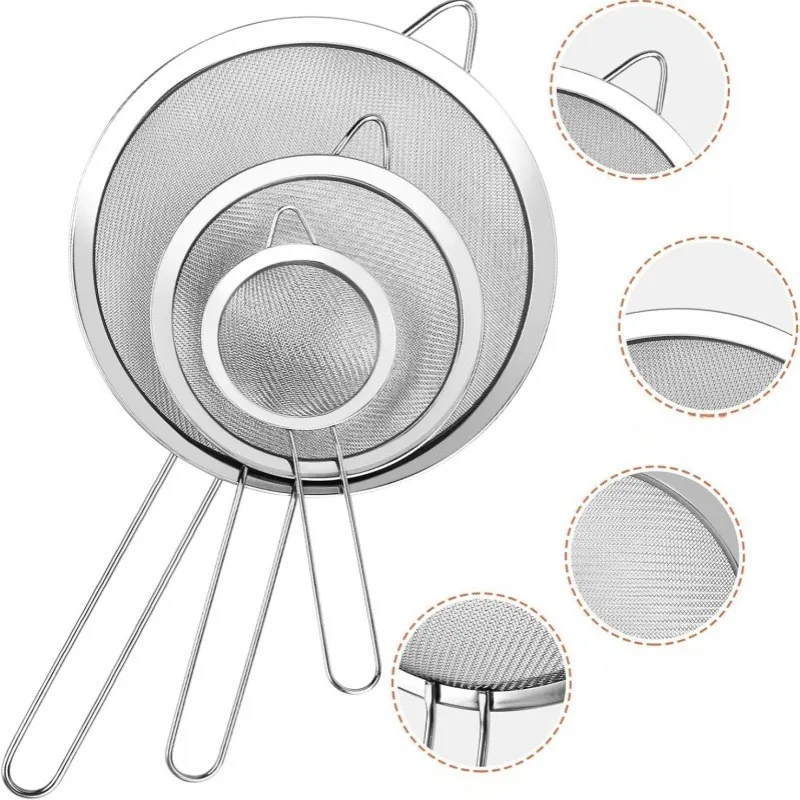3PCS Stainless Steel Strainer for Soy Milk Bird's Nest Egg White Separation Flour Sifter Baking Tools Oil Filter Net