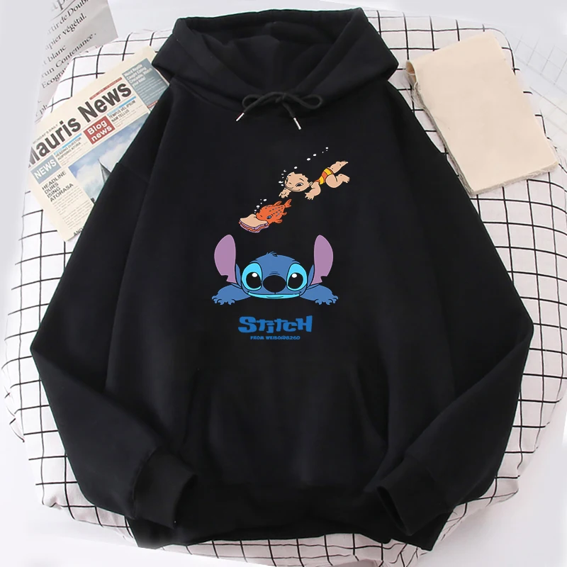 Disney Stitch Print Hoodie Top Autumn Sweatshirt Full Sleeve Clothes Cartoon Print Jacket Hoodie Unisex Style