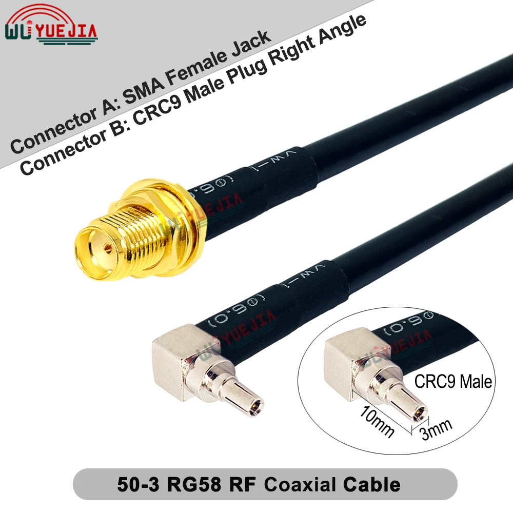 RG-58 RF Cable CRC9 to SMA Type Connector CRC9 Male 90° Angle Plug to SMA Female Jack RP-SMA Male RG58 Coaxial Extension Cable