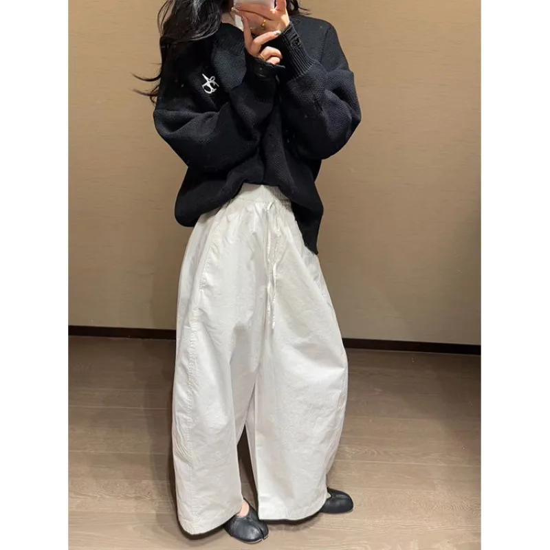 

New Spring and Summer Elastic Waist Drawstring Adjustment Pure Cotton Wide-leg Pants Skirt Pants