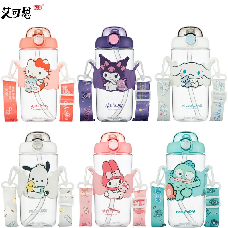 

Kuromi Sanrio Girl Popular Cartoon Space cup Tritan material large capacity sealed leakproof strap with straw Anime Kawaii
