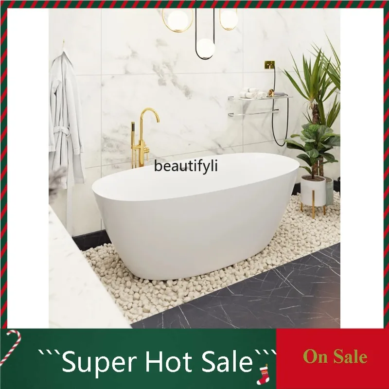 A076 Independent Acrylic Adult Bathtub Oval Household Large Space Ultra-Thin Side Bathtub