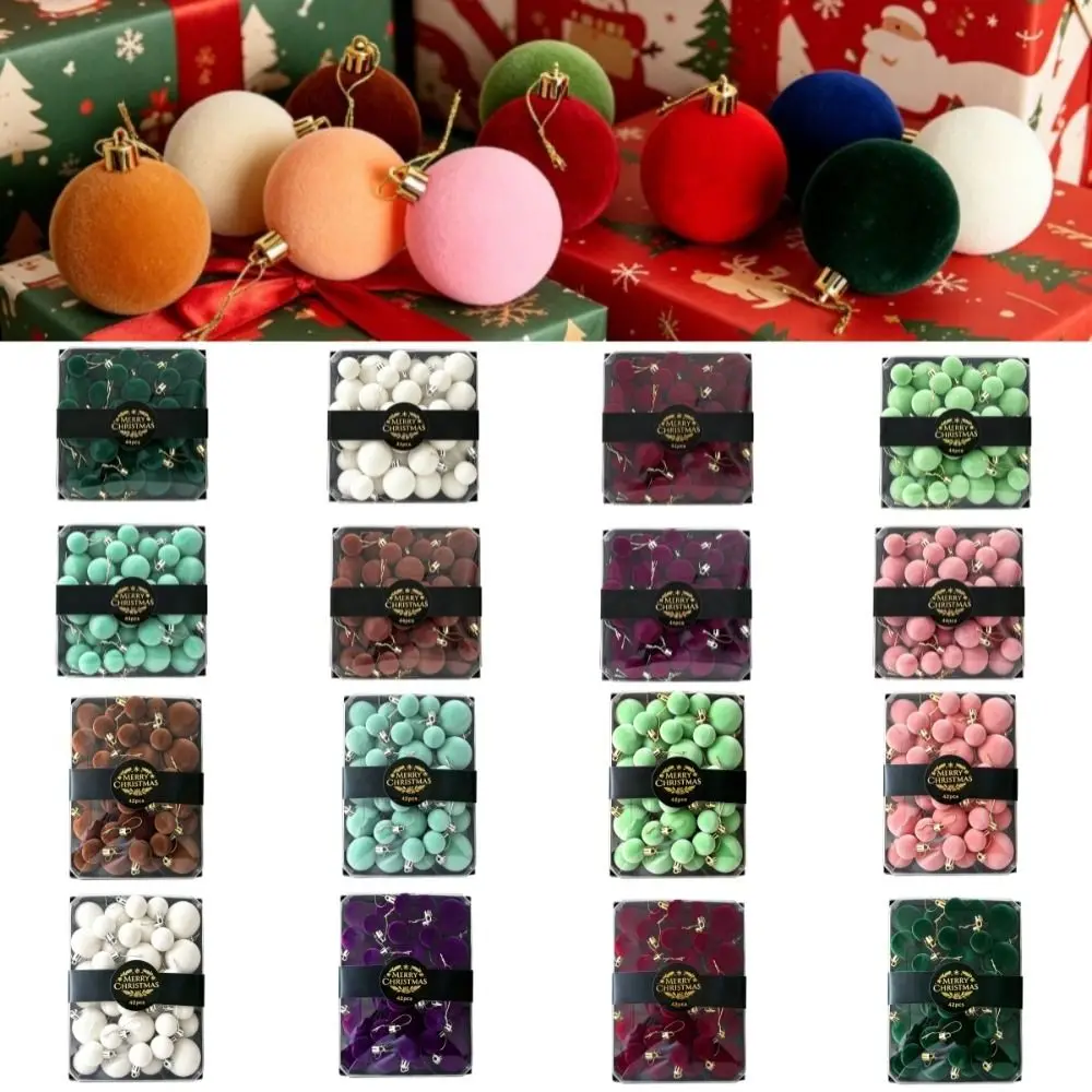 42/44pcs Flocked Christmas Ball Ornament Set Gift Box 3/4/5cm Christmas Baubles Christmas Party Decoration Velvet Wine Red