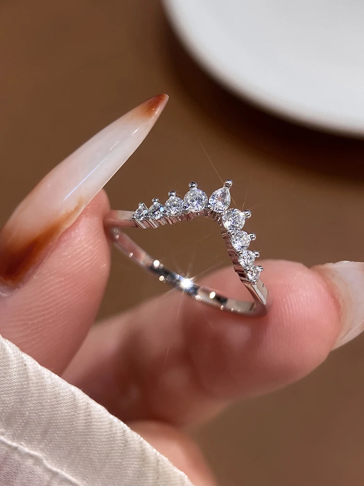 925 Sterling Silver Classic Simplicity V-Shaped Water Drop Ring For Women Engagement Wedding Luxury High Quality Fine Jewelry