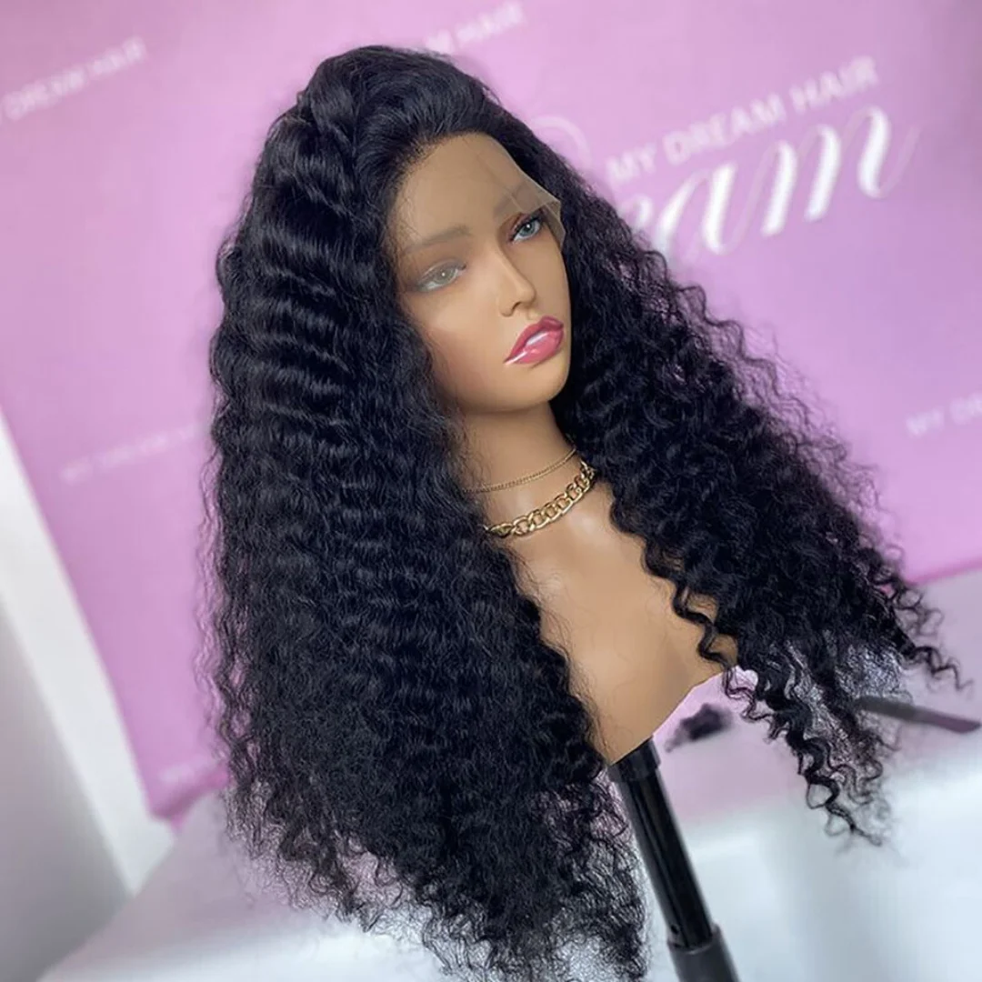 

Long Black 180Density 26 inch Kinky Curly Soft Preplucked Hair Wig For Women Natural Hairline Wig With Afro Baby Hair synthetic