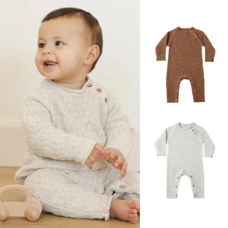 

2025 New AW Baby Clothes Pure Cotton Sweaters for Boys and Girls Crawling Suits Warm Knitted Romper Toddler One-piece Suits
