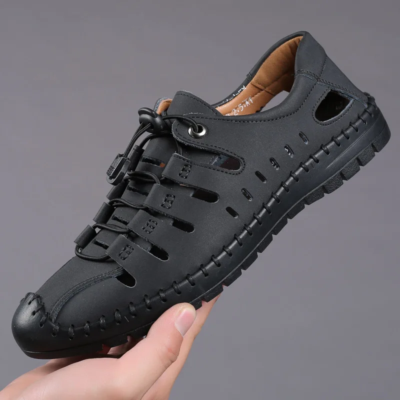 New Summer Men Genuine Leather Sandals Business Casual Shoes Men Outdoor Beach Sandals Roman Men Summer Water Shoes Size 48