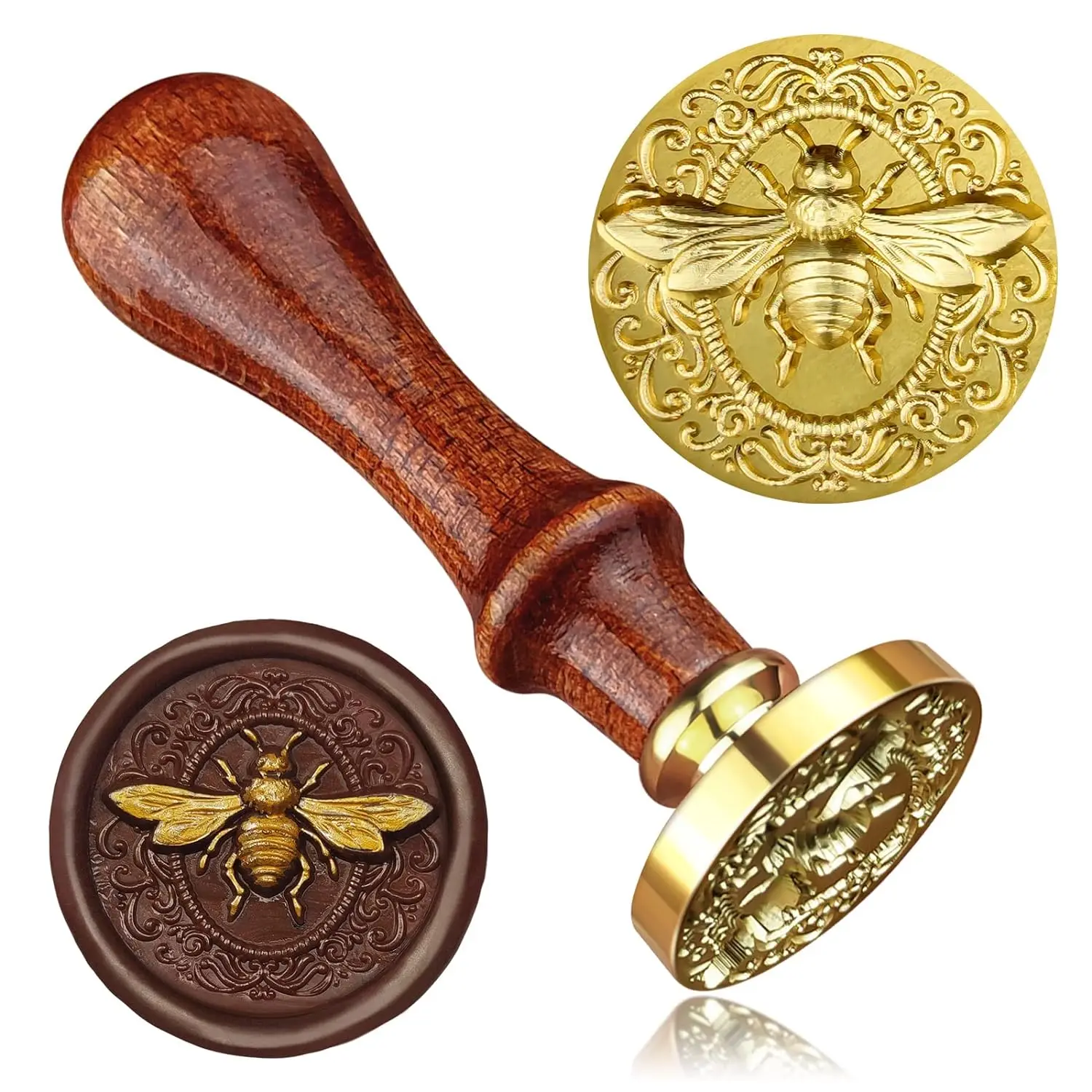 3D Bee Wax Seal Stamp 25Mm Brass Stamp Head with Wooden Handle for Diy Decorative Wedding Envelope Invitations Paper Card Gift