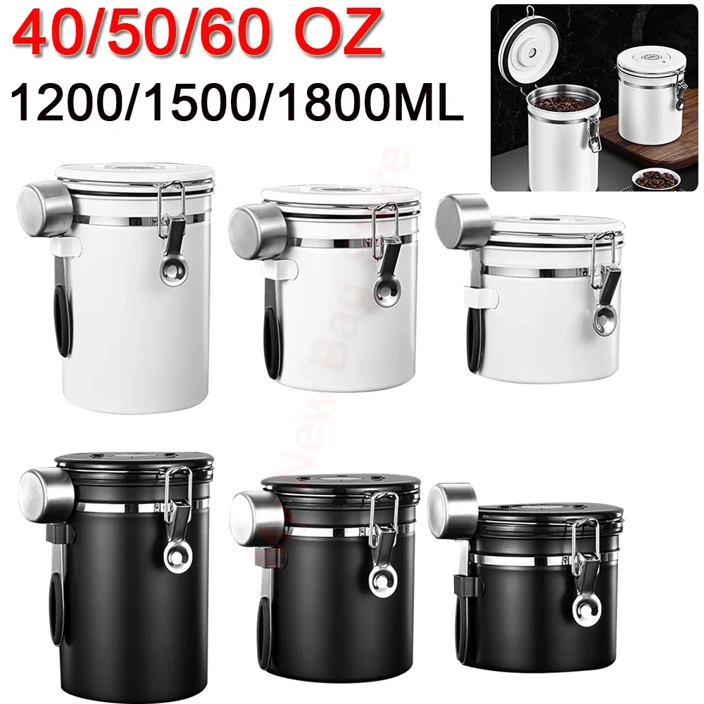 40/50/60 OZ Stainless Steel Airtight Coffee Container with Spoon Coffee Jar Canister Set CO2 Releasing Valves For Coffee Beans