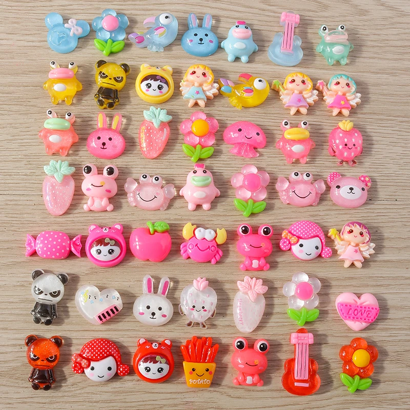 Tusember 15pcs Colorful Cute Girls Mini Animals Flowers Frog Rabbit Bear Resin Flat Back for DIY Handmade Phone Case Decor