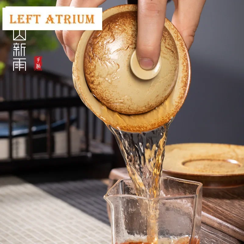 

210ml Handmade Longquan Celadon Gaiwan Antique Landscape Wood-fired Porcelain Tea Tureen Tea Making Cover Bowl Tea Ceremony Gift