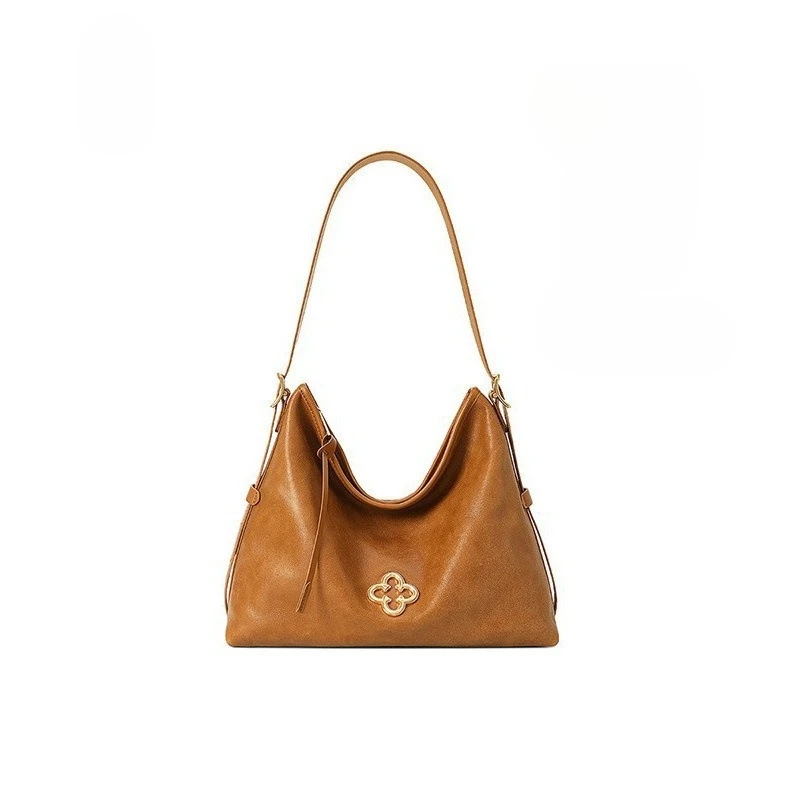 Cassile hobo underarm bag, high-end wrinkled vegetable-tanned cowhide single-shoulder tote bag, small size