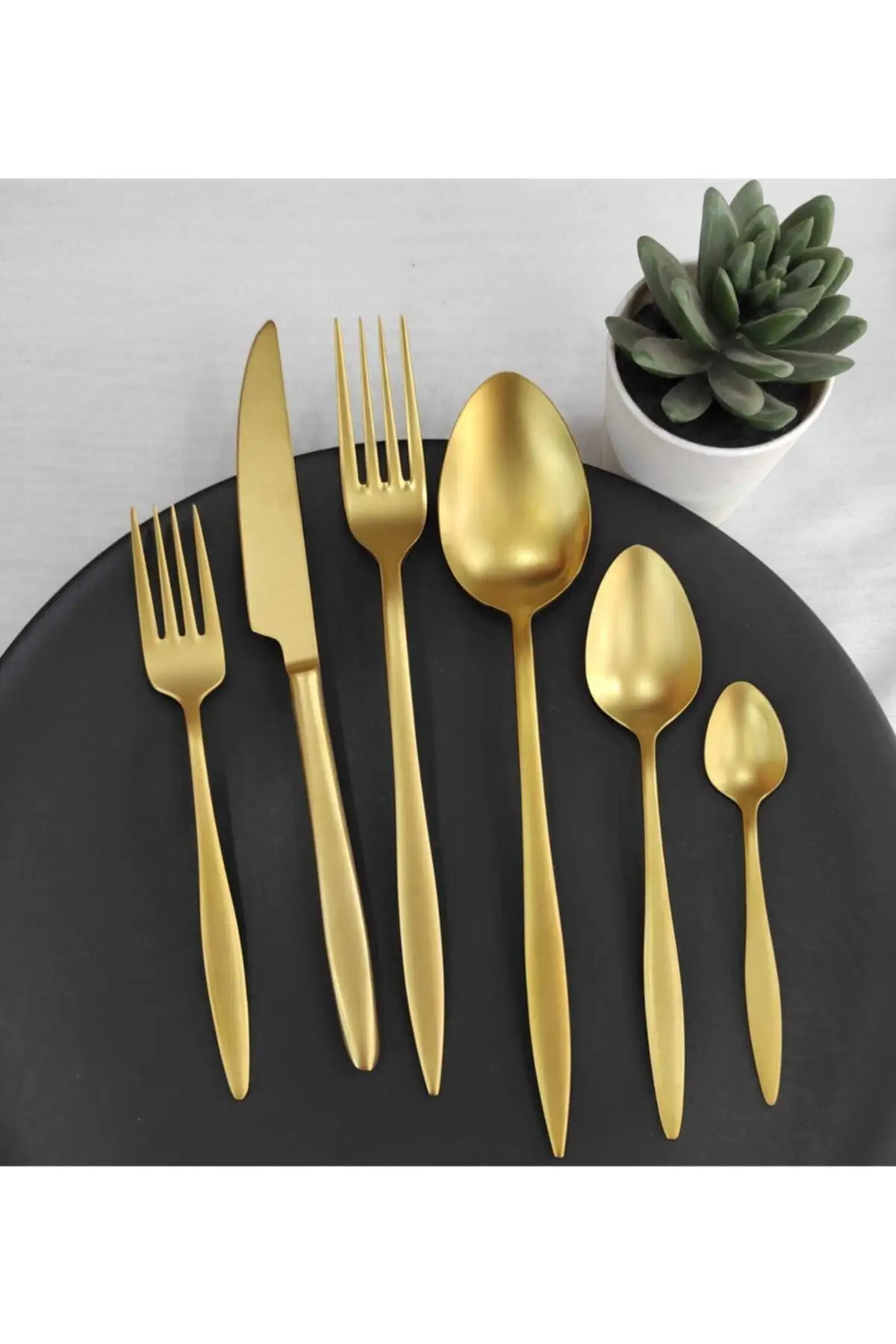 Mat Gold Titanium Fork Spoon Set 36 Piece