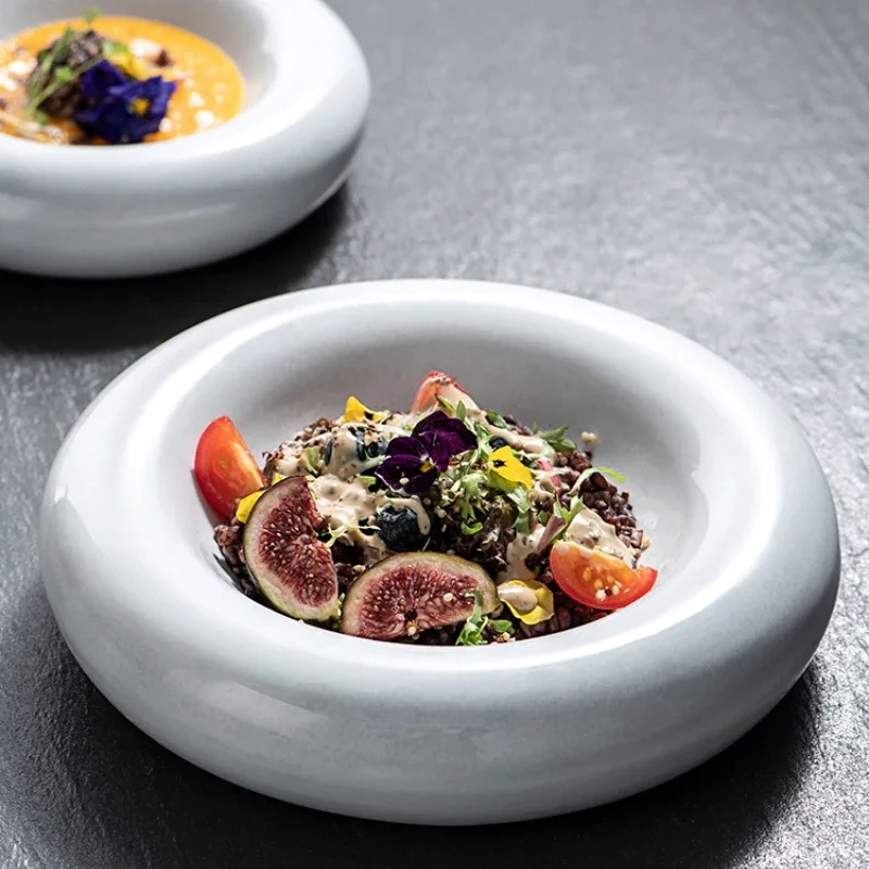 Creative Drum-shaped Ceramic Plate Japanese Plate Hotel Restaurant High-end Artistic Conception Dishes Insulation Tableware