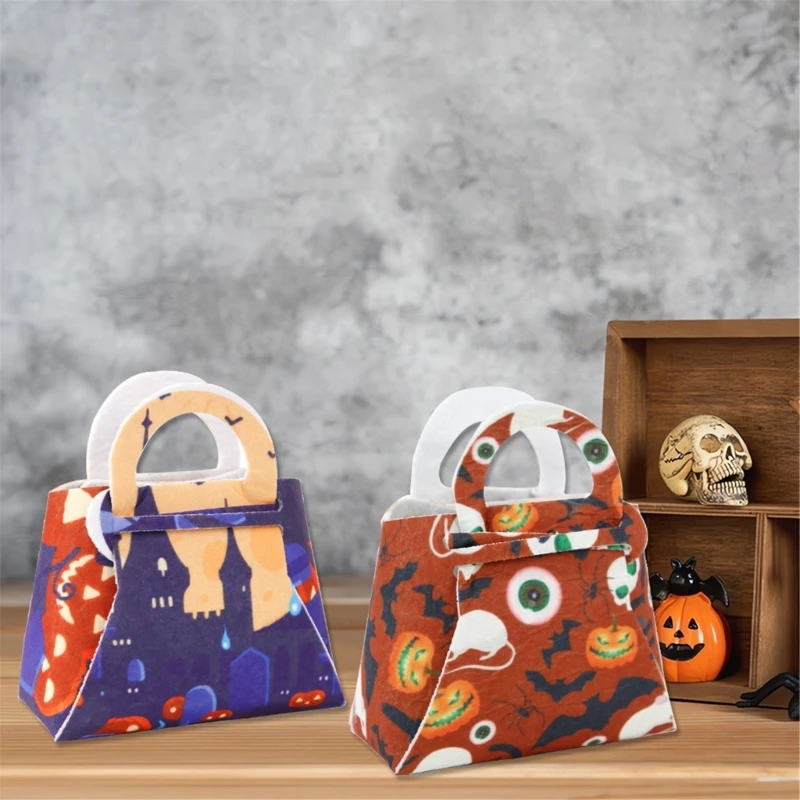 E74B Bolsa armazenamento abóbora feltro para celebração Halloween para doces decoração