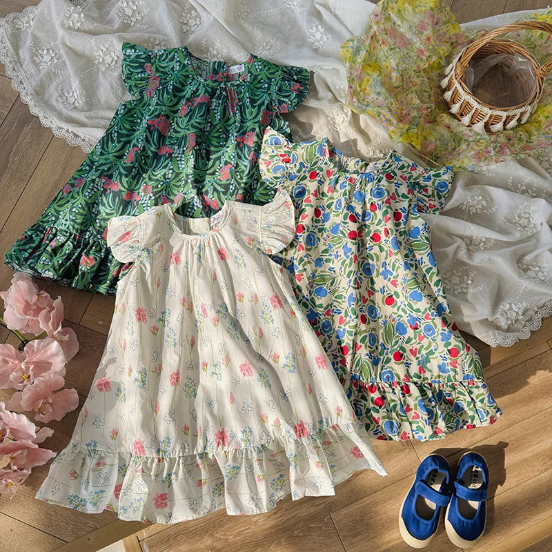 2-8T Flower Girls Dresses Elegant Toddler Kid Baby Girl Summer Clothes Ruffles Infant Floral Dress Cute Sweet Outfit