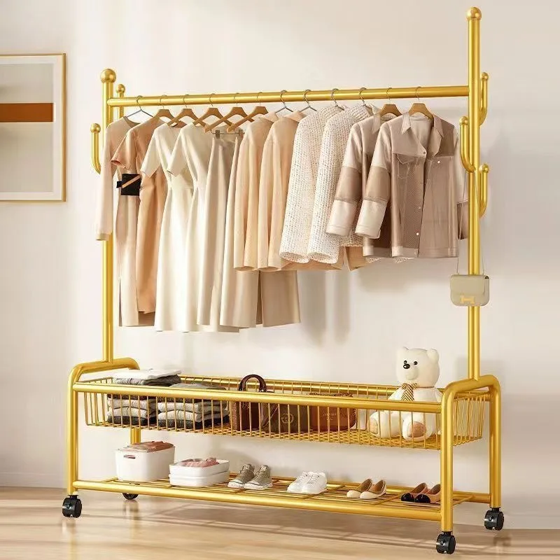 Drying rack Floor single pole Household clothes rack Cactus hanger with storage basket Mobile clothes hanger