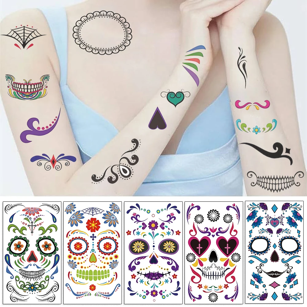 10Pcs Halloween Makeup Waterproof Temporary Tattoo Sticker Cartoon Flash Tatto For Kids Arm Body Art Party Fake Tattoos