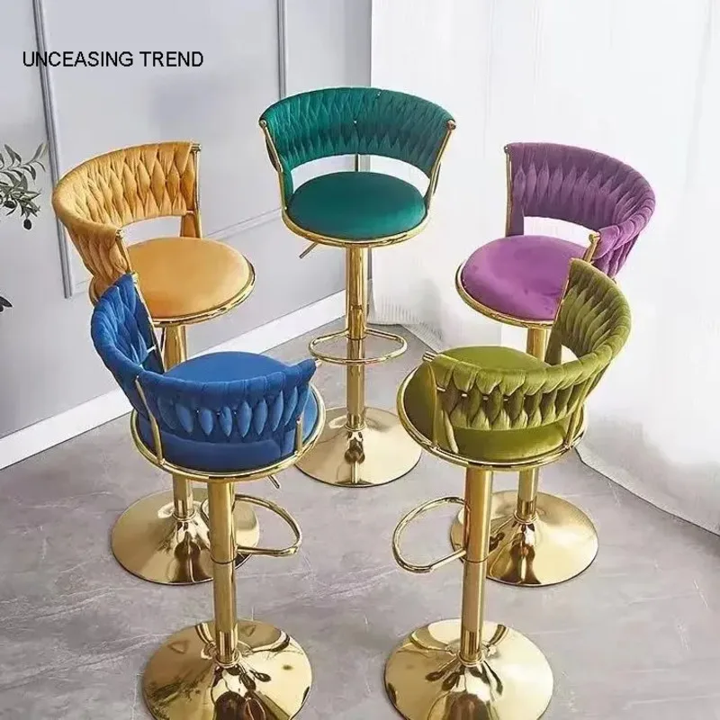 Nordic Household Backrest High Bar Stools Modern Commercial Bar Chairs Liftable Swivel Bar Chairs Designer Kitchen Furniture