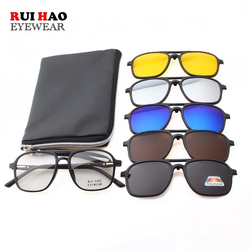 

Double Bridge Eyeglasses Frame With 5pcs Clip on Sunglasses TR90 Glasses Frames Men Double Beam Optical Spectacles Frame TR2333