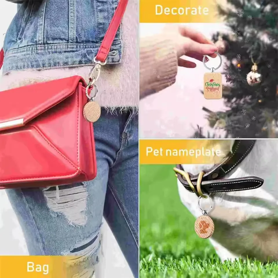 20 porte-clés en bois vierges, étiquettes en bois non finies avec anneaux porte-clés, fournitures d'artisanat DIY pour la peinture, la gravure et les cadeaux personnalisés