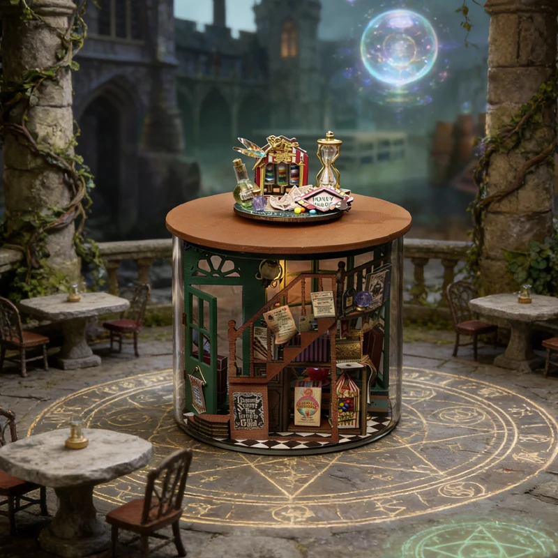 

Набор для сборки миниатюрного кукольного домика «Волшебный магазин» с LED-подсветкой, деревянная цилиндрическая модель дома, конструктор для детей и взрослых, подарок на день рождения