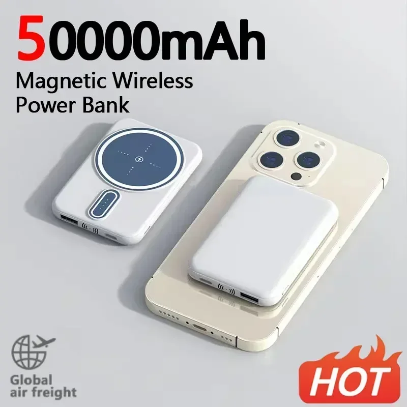 New Mini 50000mAh Portable Magnetic Wireless Power Bank Fast Charging Charger External Battery For IPhone Xiaomi Samsung 2024