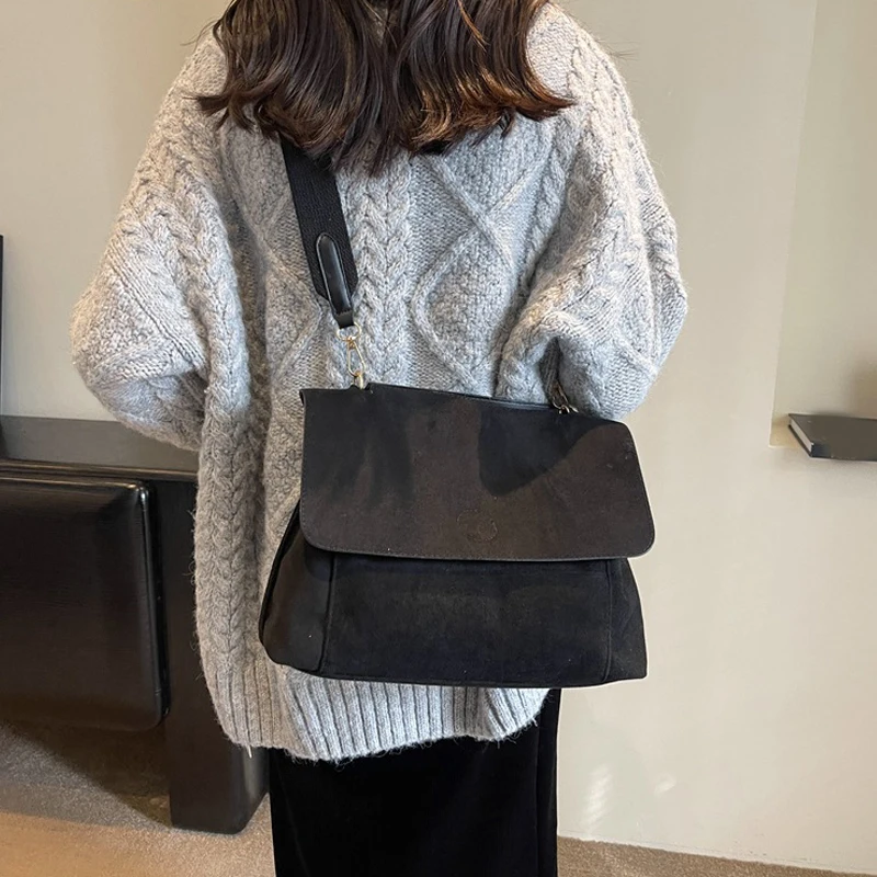 PU Leather Flap Shoulder Bags For Women Vintage Wide Strap Crossbody Bag Large Capacity Women Designer Handbags Tote Bag