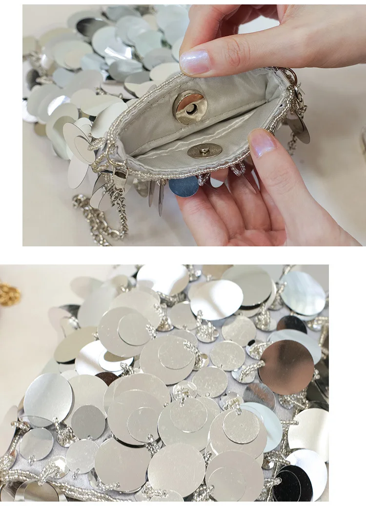 Handmade Phone Bag Sequin Evening Bag Single Shoulder Mobile Phone Bag for Women Stylish Handbag with Chain Strap