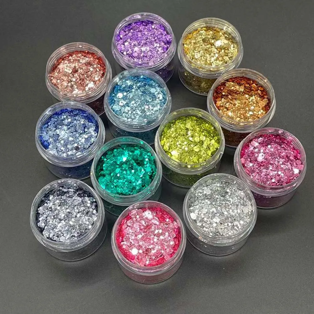 10g/Bag Holographic Pure Shiny Glitter Flakes Sparkly Chunky Iridescent Gold Silver Metallic Mermaid Nail Art Powder Sequinse