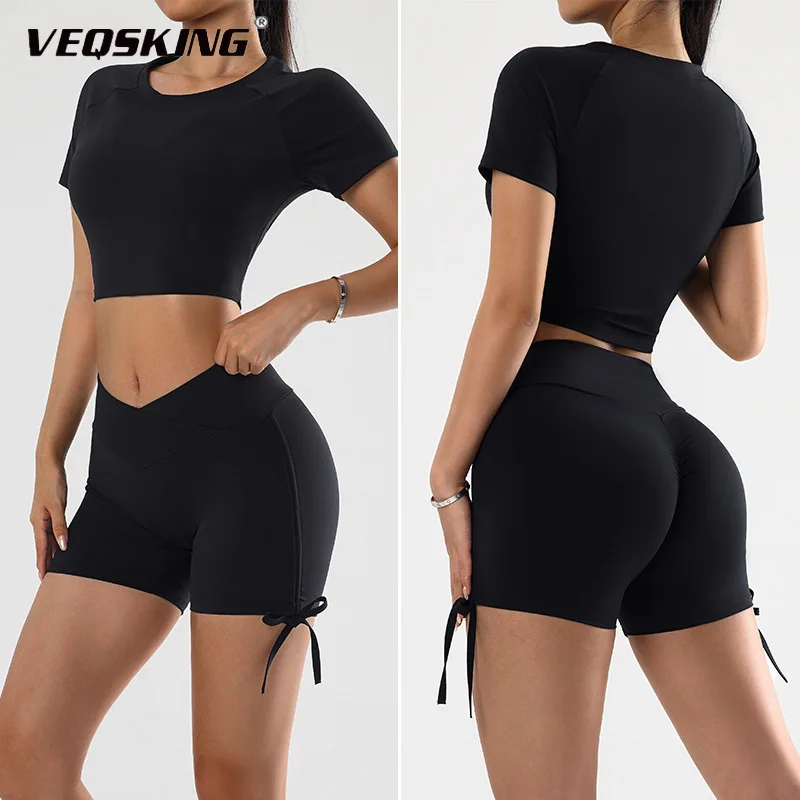

VEQSKING Female Sexy Yoga Set, Exposed Navel High Waist Tight Pants Exercise Push Ups Gym Exercise Yoga Hip Lifting Fitness Set