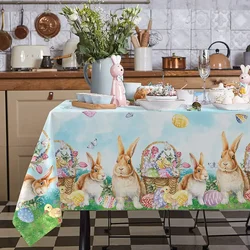 Easter Bunny Eggs Butterfly Rectangle Waterproof Tablecloth Party Decor Spring Farmhouse Kitchen Tablecloth Easter Decorations
