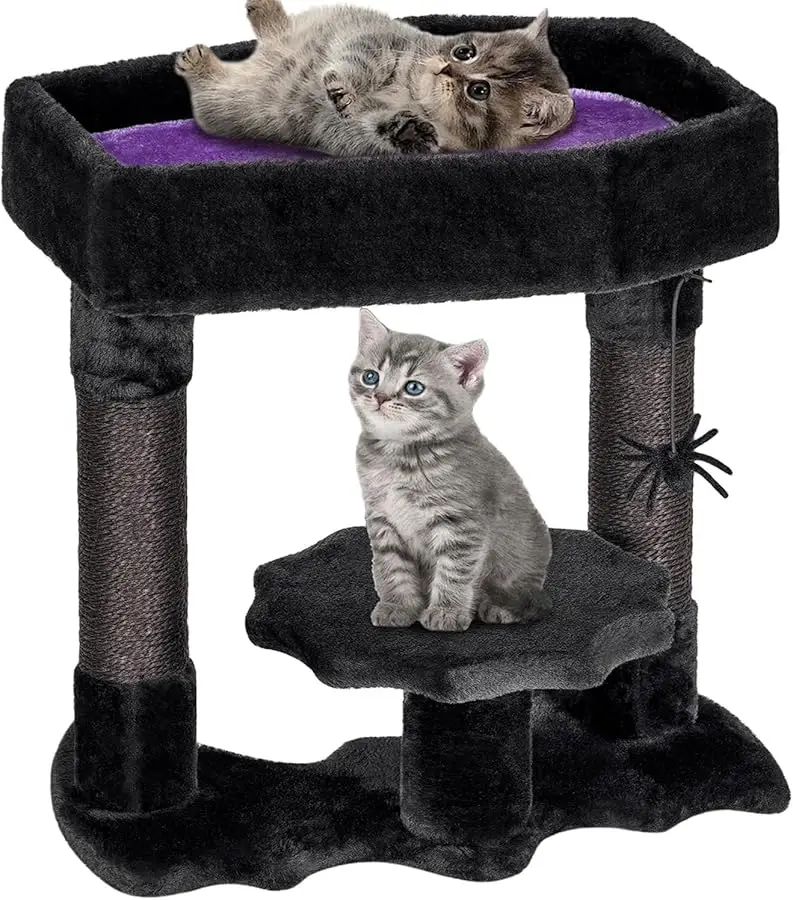 

BEWISHOME Cat Tree Tower for Indoor Gothic Cat Trees with Coffin Bed, Halloween House with Scratching Posts, Cat Shelves for
