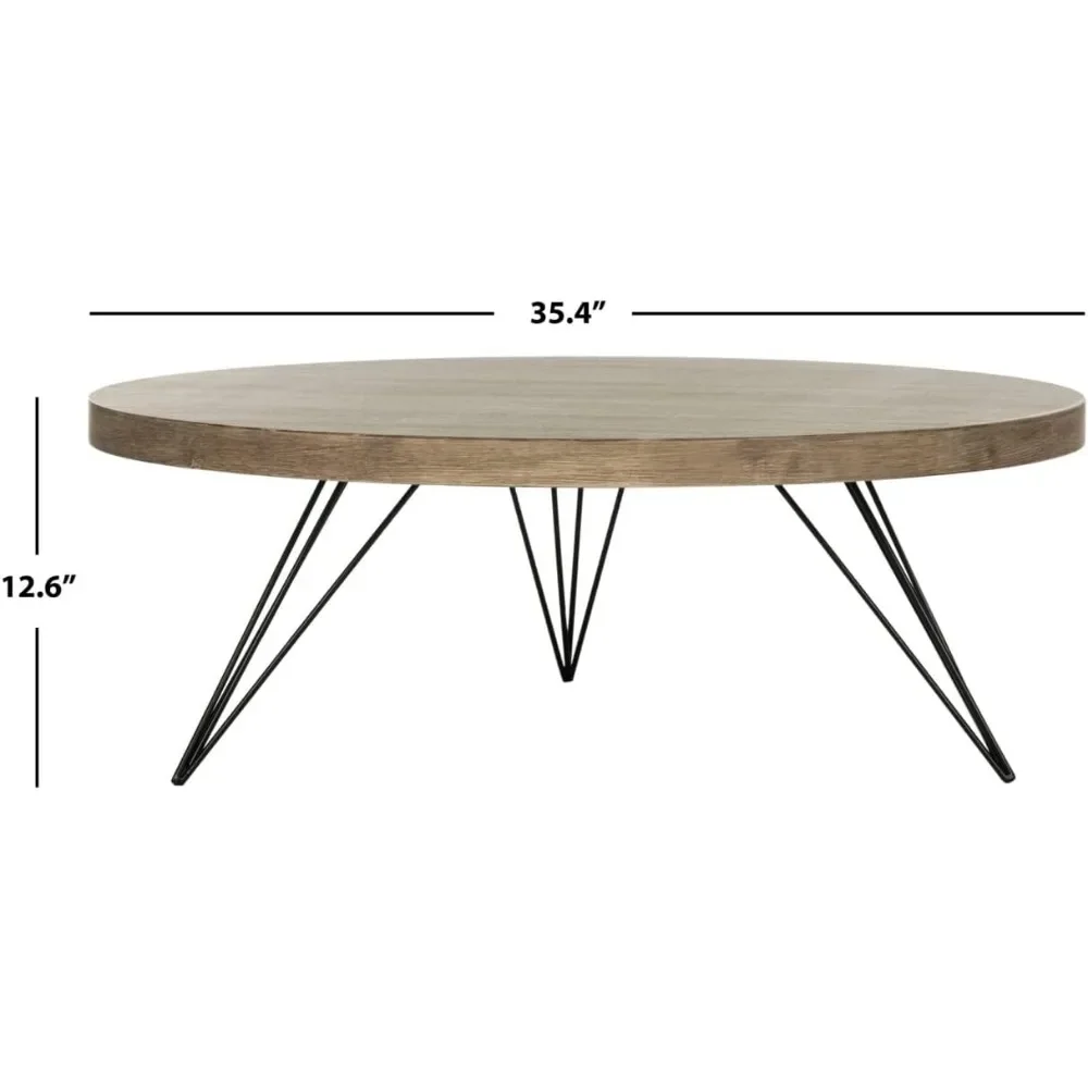 Mesa de centro redonda de mediados de siglo, patas de horquilla de roble claro, muebles de sala de estar, mesas de centro