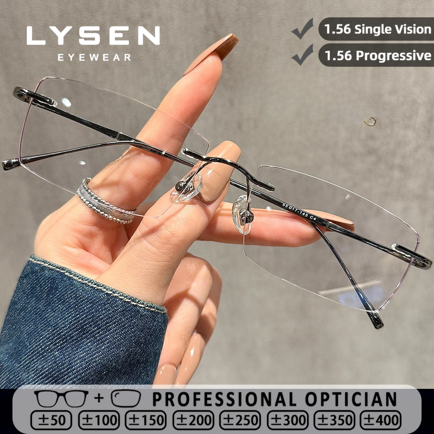 

LYSEN Borderless Square Women's Reading Glasses Blue Light Blocking Customized Prescription Progressive Glasses Myopia Glasses