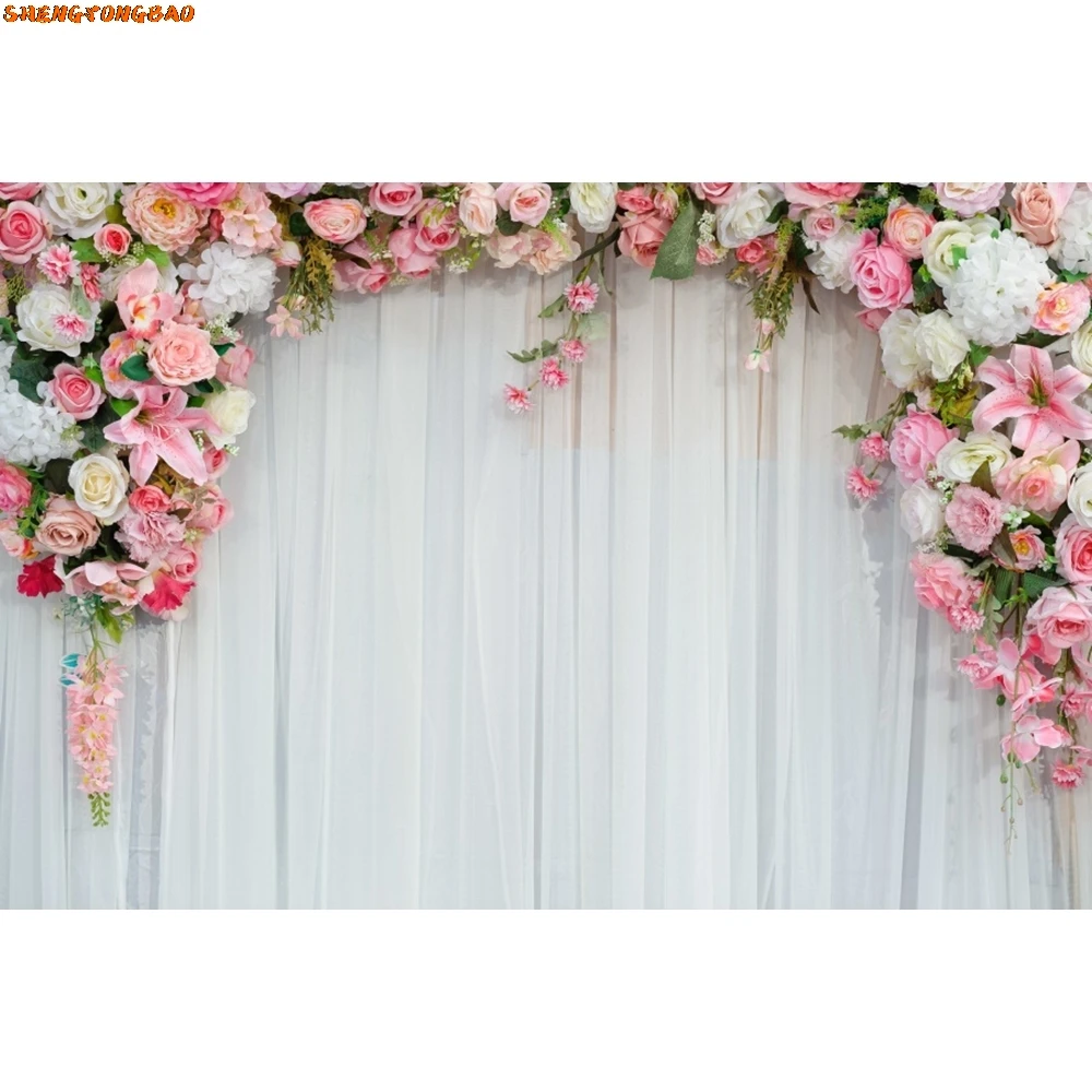 Wedding Backdrops White Pink Rose Floral Wall Engagement Bridal Shower Photography Background Decor Photo Studio Props Custom