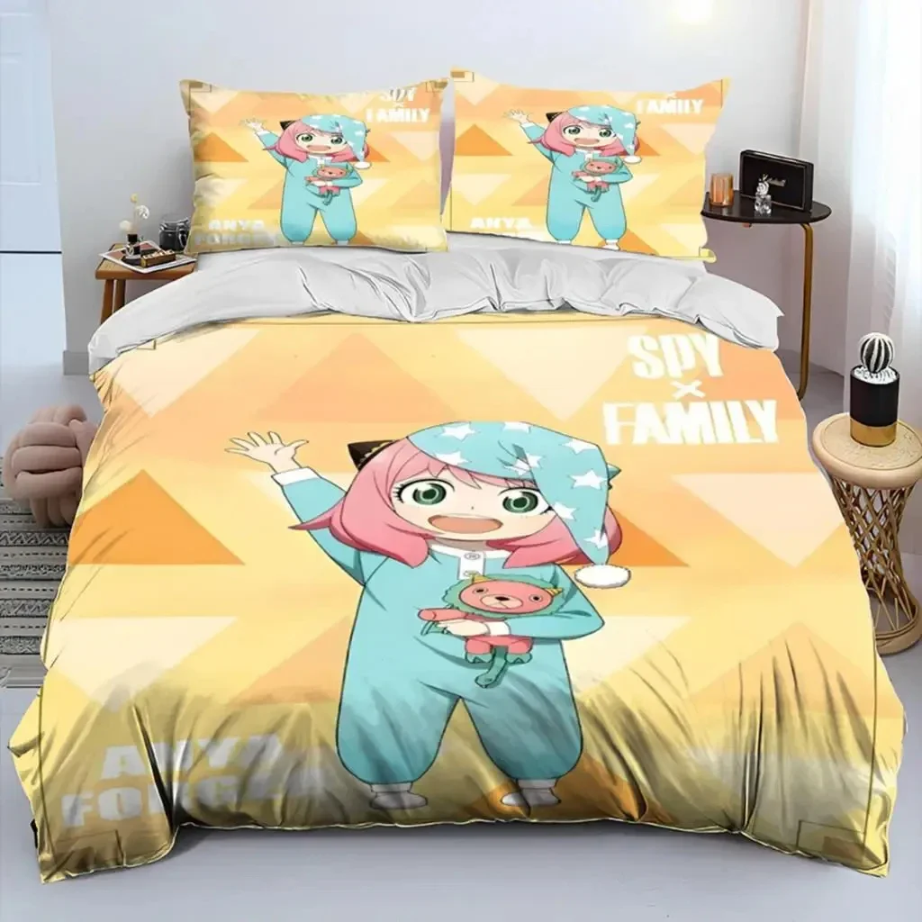 Anime SPY×FAMILY Anya 2/3PCS Bedding Set Boys Girls Twin Queen Size Duvet Cover Pillowcase Bed Kids Adult Fashion Home Textile