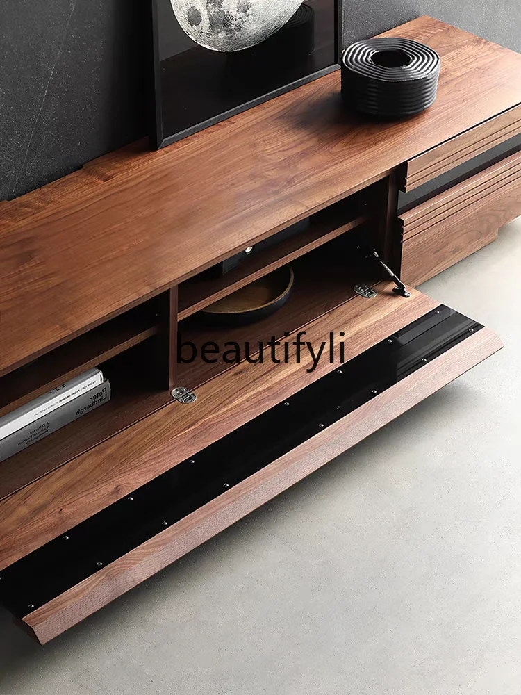 North American black walnut TV cabinet solid wood Nordic living room small apartment flip floor cabinet