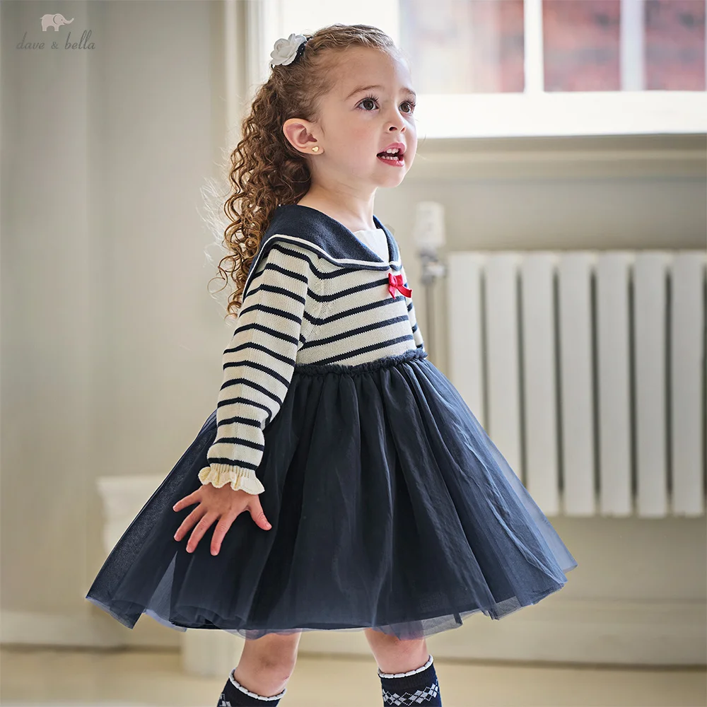 Dave Bella Autumn Girls Baby Mesh Princess Dress Cute Children College Style Sailor Collar Dress Party Gentle Outdoor DB3252645