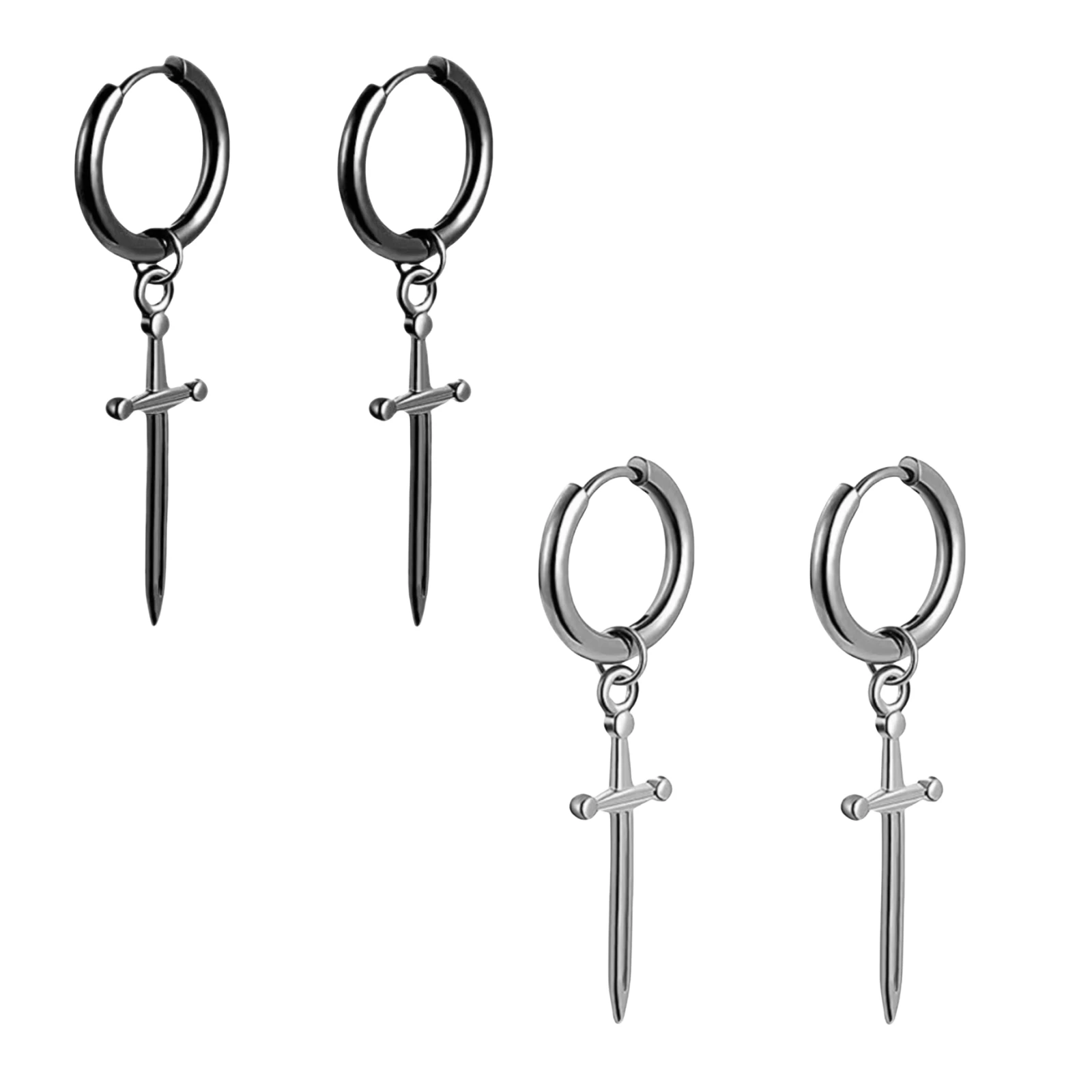 Kreuz Schwert Punk Goth Schwarz Edelstahl Piercing Creolen für Männliche Frau Ungewöhnliche Mode Trendy Lange Schmuck Y2K 2025