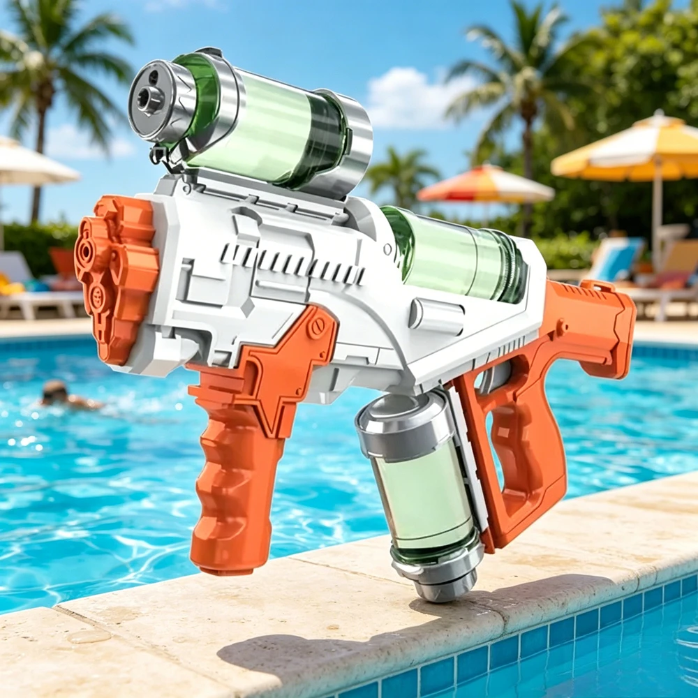 Water Gun with Multiple Jets Large Sized with Lights Children's Beach Play Toy Water Spray Toy Summer Spray Birthday Gift