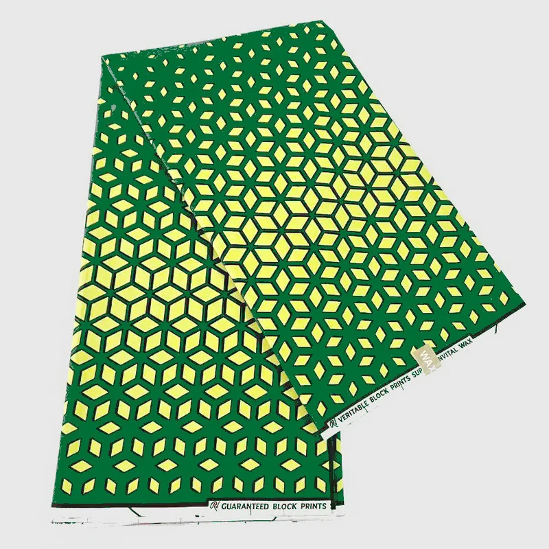 

Cotton African Wax Batik Fabric with 3D Yellow Green Geometry Print for DIY Sewing Home Clothing Dress Sofa-6 Yards Long R1119