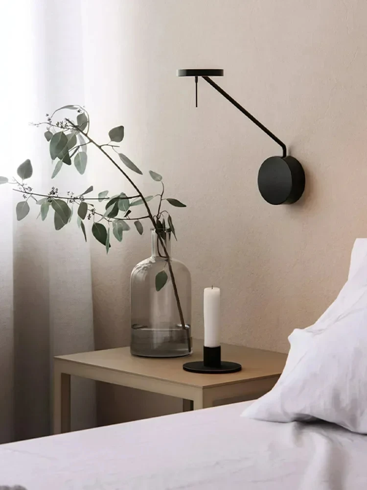 Designer Black Wall Lamp For Bedroom Study Room With Adjustable Swing Arm Sconce Creative Long Pole Flexible Light