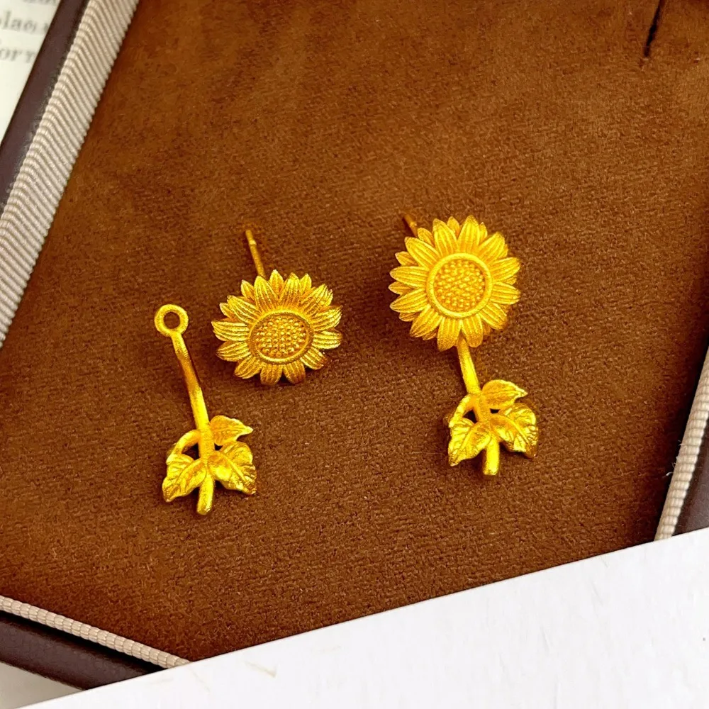 Brushed sunflower earrings go with all kinds of advanced sense of sunflower earrings 9999gold