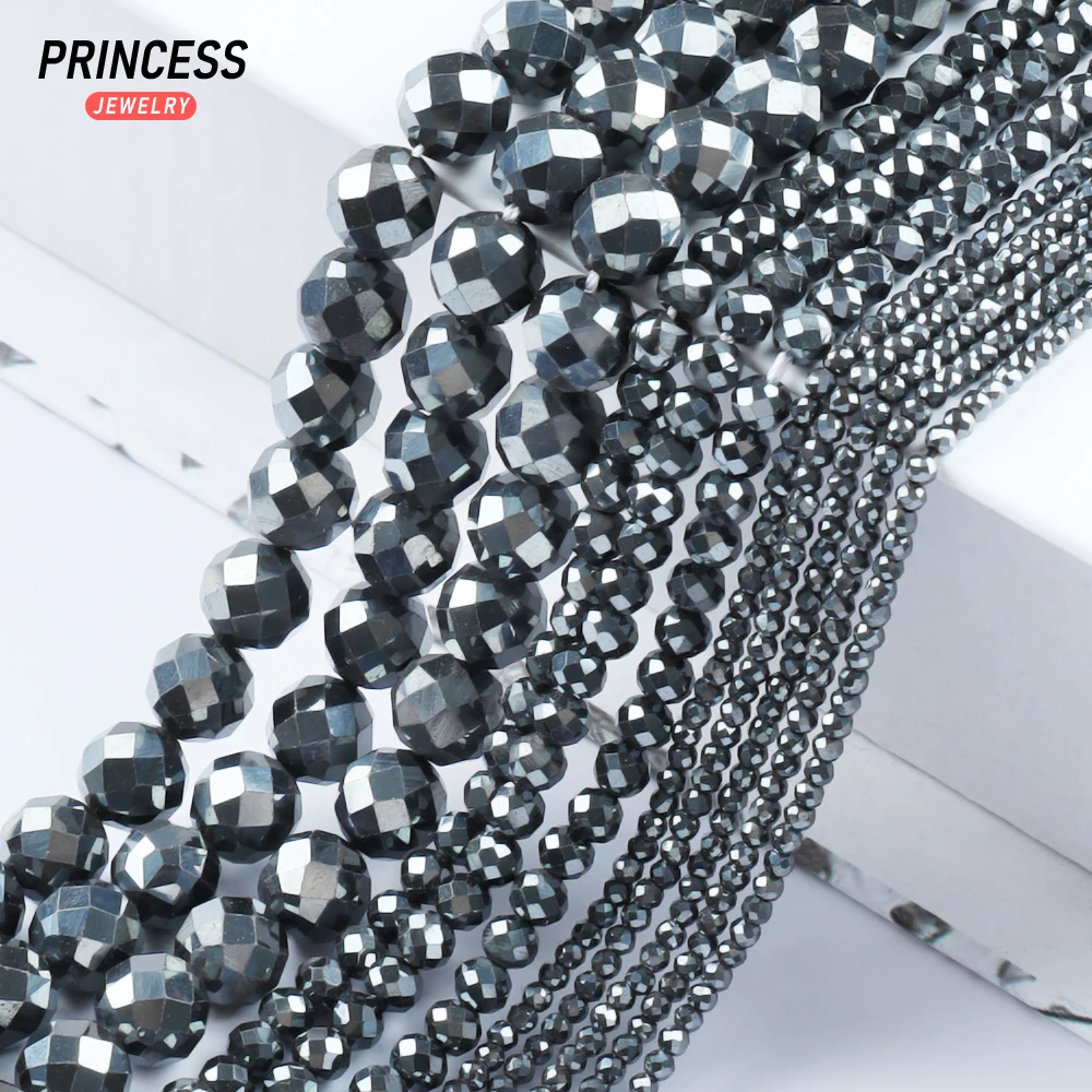 

A++ Natural Hematite 2 3 4 6 8 10mm Shiny Faceted Beads for Jewelry Making Bracelets Wholesale Stone Beads DIY Accessories