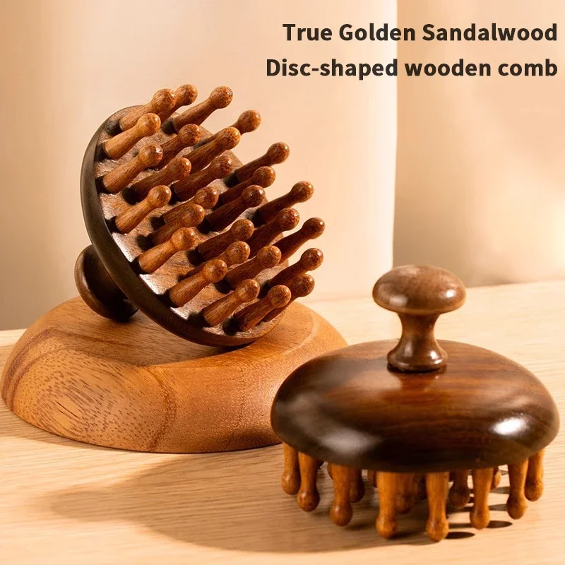 Multi-Functional Wood Therapy Massage Comb Scalp Head Massager Natural Sandalwood Circular Tooth Guasha Scraping Body Massager