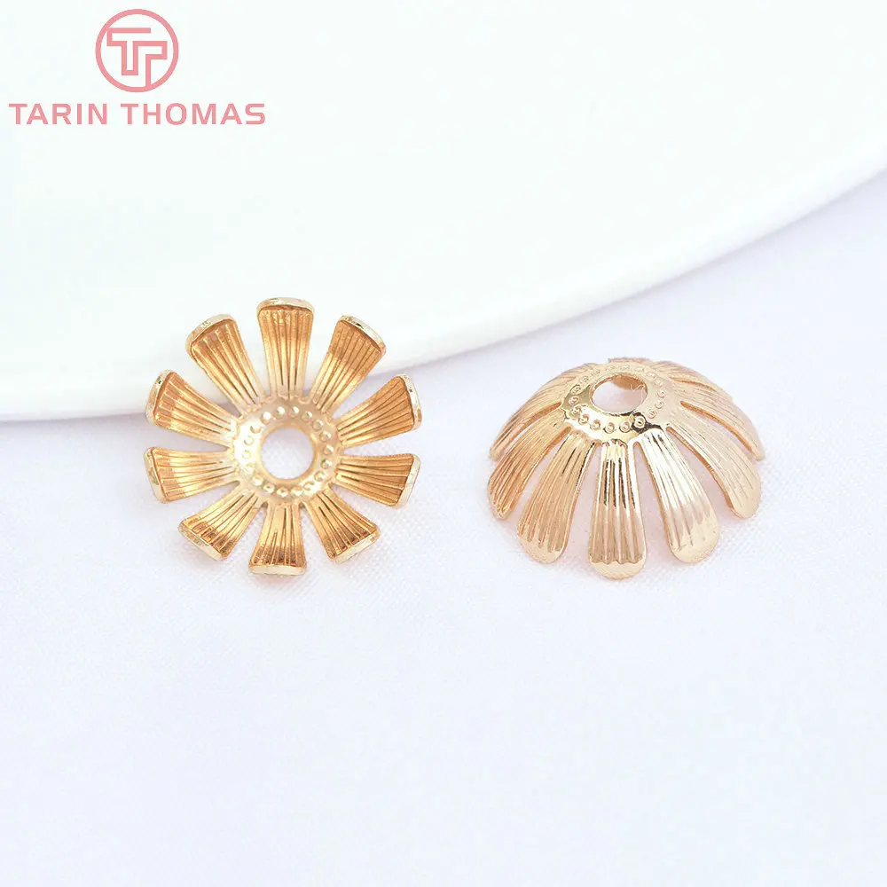 (3063)10 Stück 13mm 24 Karat vergoldete Messing perlen Kappen hochwertige DIY Schmuck Zubehör